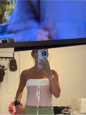 PrettyLittleThing Pale Pink Bustier Top with White Tie Detail
